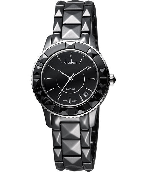 Diadem 黛亞登 7D5122SD 菱格黑陶時尚腕錶/黑面34mm｜樂天領券現折★全館特惠中★指定刷卡回饋10%