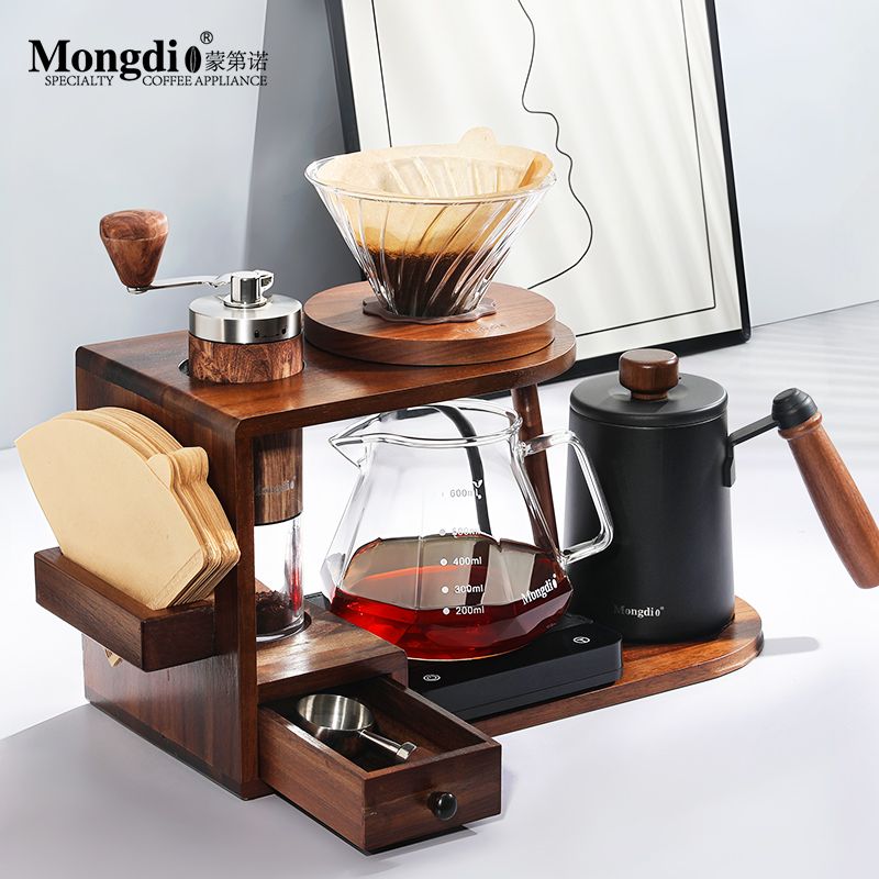 【品牌好評13.6萬+條】Mongdio手沖咖啡壺套裝手磨咖啡機咖啡手沖壺全套手搖收納支架子-貼心優衣家居
