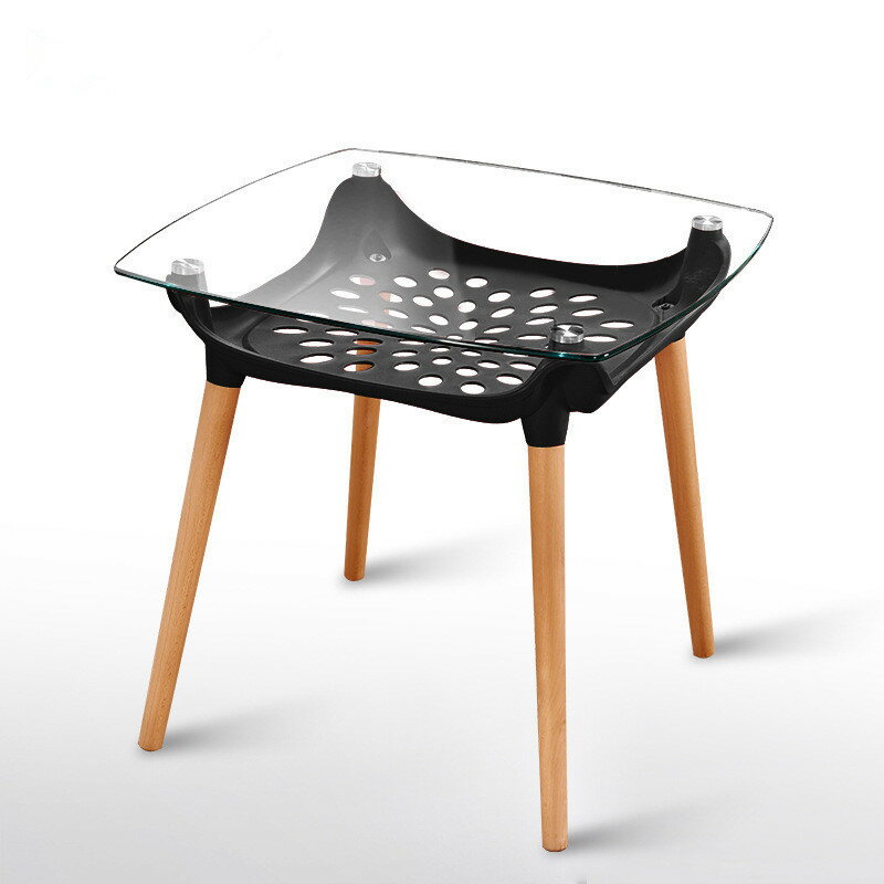 現代簡約陽臺桌 家用玻璃方桌 正方形實木餐桌 咖啡廳洽談桌