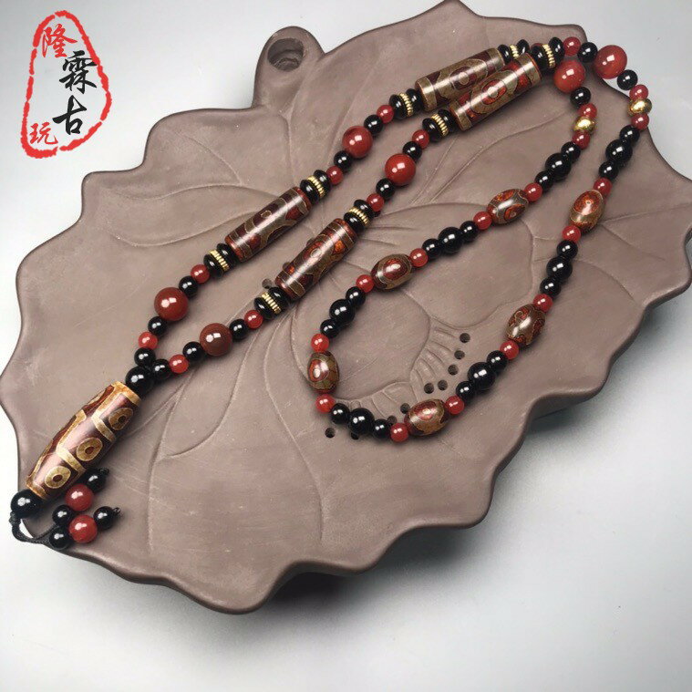 天然西藏老天珠老瑪瑙至純天珠瑪瑙三眼九眼天珠項鏈男女款毛衣鏈