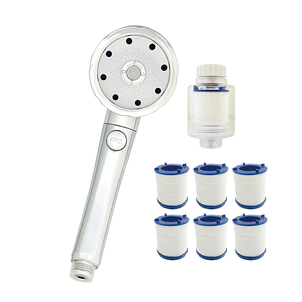 POPMORE 氣泡奇姬美肌沐浴器 五段水流一鍵止水微氣泡蓮蓬頭 1入 附除氯過濾器1入+濾芯6入 SPA美容級花灑 4.6億微米氣泡 高涵氧氣泡小分子水清潔補水保濕噴霧PM-315