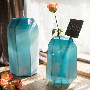 掬涵 磨砂霧面手工藝玻璃瓶花瓶花器桌面裝飾擺件幾何美式復古