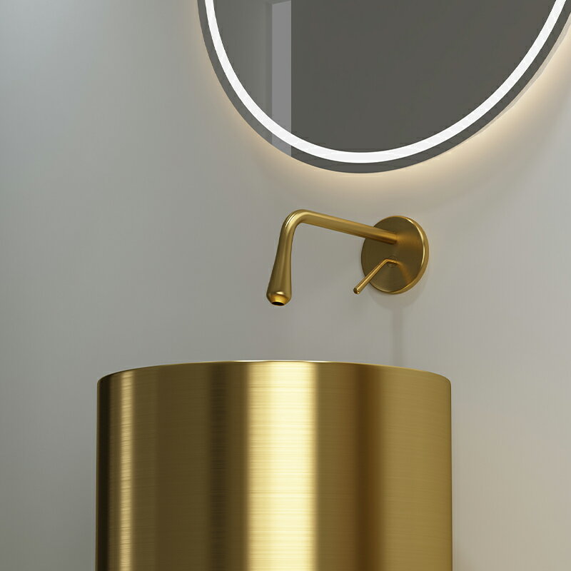 全銅拉絲金入墻式水滴龍頭衛生間浴室冷熱暗裝嵌入式墻出水龍頭