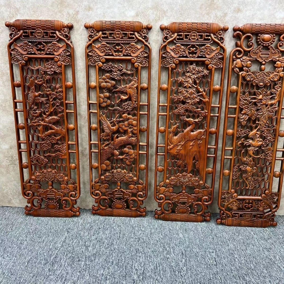 東陽木雕樟木掛件福祿壽喜中式實木客廳壁掛玄關裝飾四條條屏