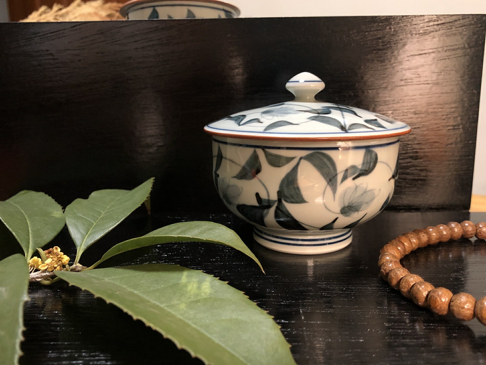 日本迴流瓷器有田燒幸佑衛門黑盒款青花手繪蓋杯主人杯五套裝
