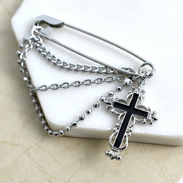 西裝別針 鏤空黑十字鍊條胸針【NCD47】