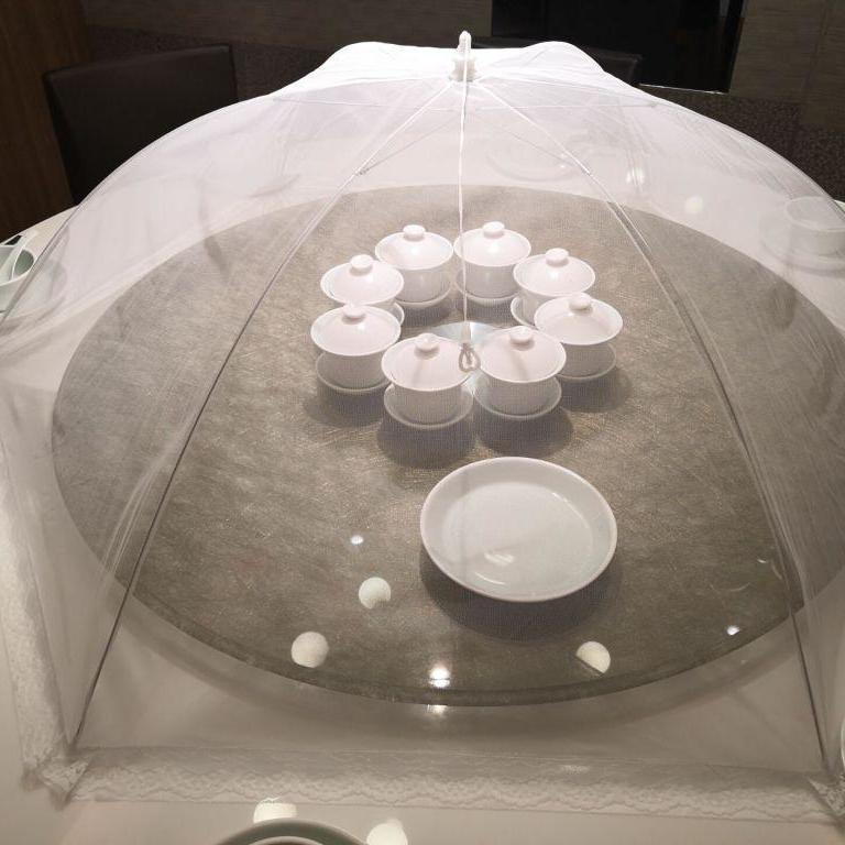 楓林宜居 大號白色透明長方形可折疊菜罩商用防塵防蚊蠅餐桌家用食物飯蓋子