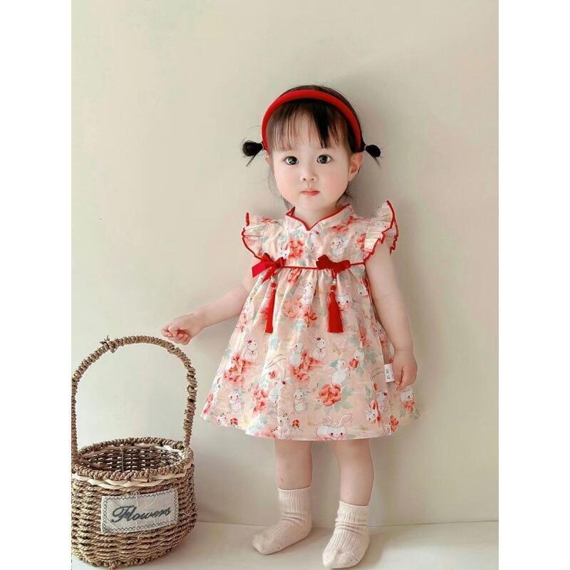 女童旗袍連衣裙夏季中國風漢服周歲寶寶禮服洋氣兒童公主裙子夏裝
