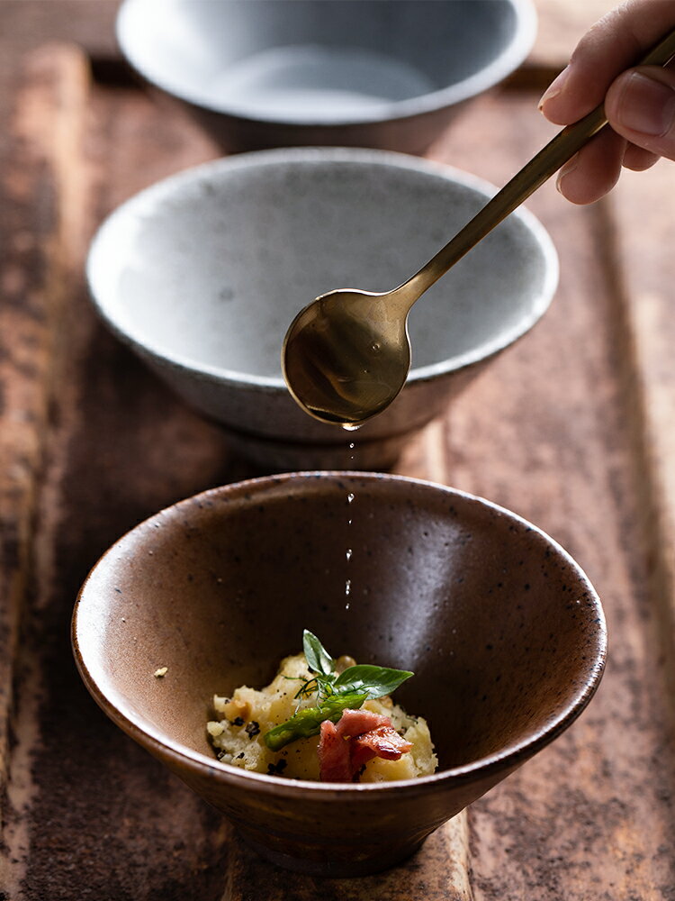 朵頤粗陶餐具 復古磨砂陶瓷碗飯碗尖底碗家用北歐創意菜碗湯碗1入