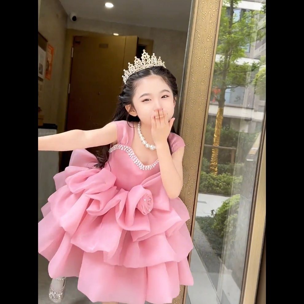女童公主裙兒童周歲禮服花童婚禮小女孩生日蓬蓬裙超仙高階主持人