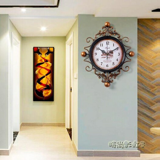 美式復古鐘錶掛鐘時鐘客廳創意潮流臥室現代簡約新款大氣客廳家用MBS「時尚彩虹屋」