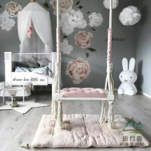 室內吊椅房間裝飾實木板棉繩玩具家用吊頂懸掛鞦韆 交換禮物 母親節禮物