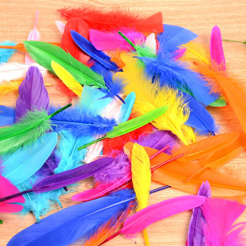 幼兒園手工彩色羽毛diy裝飾品 兒童創意美術課程創意制作材料