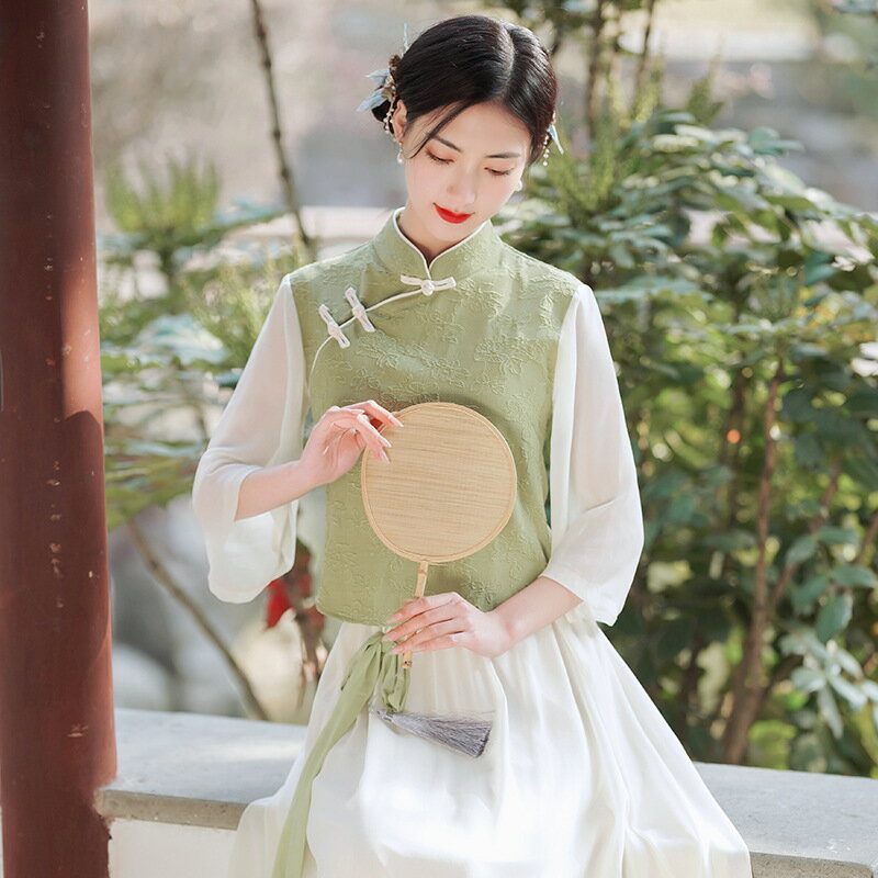 中國風茶服女夏上衣禪意文藝中式改良漢服唐裝旗袍套裝茶藝師服裝