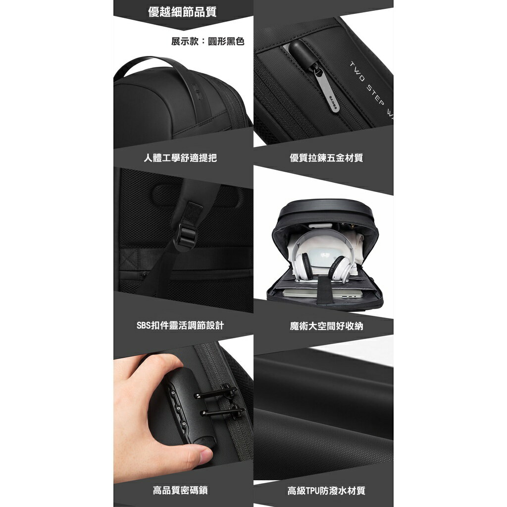 ISONA 圓形防水牛津布材質雙肩背帶電腦包 筆電包 後背包 雙肩包 書包 macbook筆電平板輕薄 7