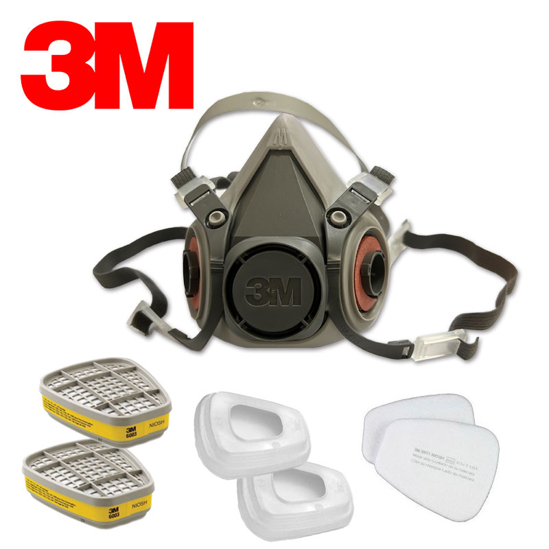 3M 6200 防毒口罩、面具 (全配7件組) 半罩式，雙罐式/6200面罩主體x1、6003濾毒罐x2、5N11濾棉x2、501濾蓋x2