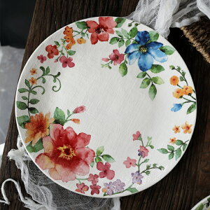 法式浪漫鄉村陶瓷餐具意面盤28厘米大盤牛排盤子特色布紋效果餐盤