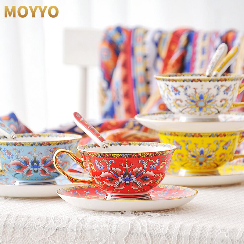 moyyo高檔奢華歐式骨瓷波西米亞咖啡杯碟英式 家用陶瓷紅茶杯碟子