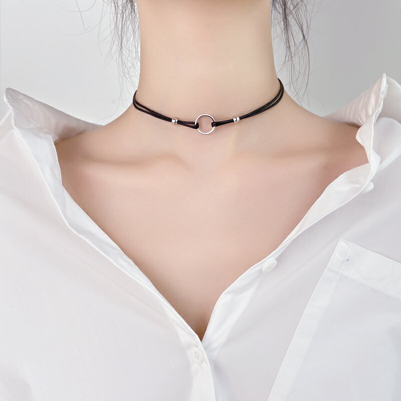 S925純銀脖頸鏈女年新款項圈雙層項鏈圓圈個性頸帶脖子飾品潮
