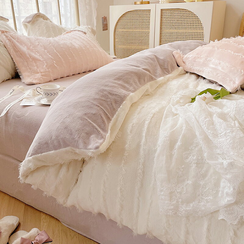 仙氣流蘇邊~公主風ins寶寶絨床上四件套牛奶絨床品珊瑚絨被套床單