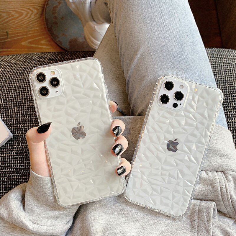 簡約透明鉆石紋適用iPhone12蘋果13/11ProMax/X/XS/XR手機殼7p女8plus矽膠軟殼ins個性創意全包防摔保護套