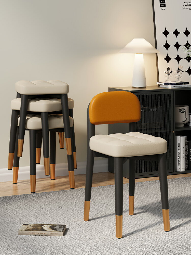 輕奢凳子靠背家用椅子高級餐椅可疊放現代簡約軟包化妝書桌餐桌椅