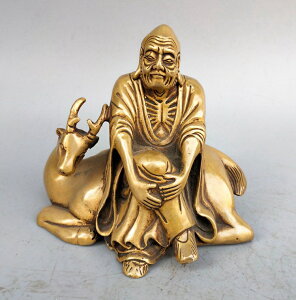 佛像收藏純銅純手工打造斑銅坐鹿羅漢擺件古玩精品老銅器吉祥如意