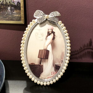歐式擺臺相框 金屬橢圓3寸6寸7寸珍珠相框組合創意兒童婚紗照片框