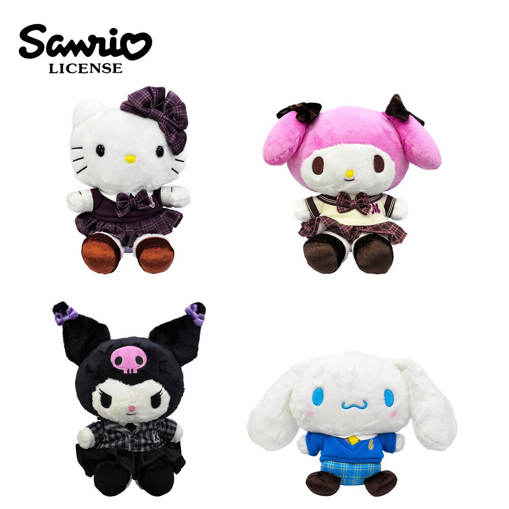 【日本正版】三麗鷗 校服系列 絨毛玩偶 19cm 娃娃 玩偶 凱蒂貓 美樂蒂 酷洛米 大耳狗