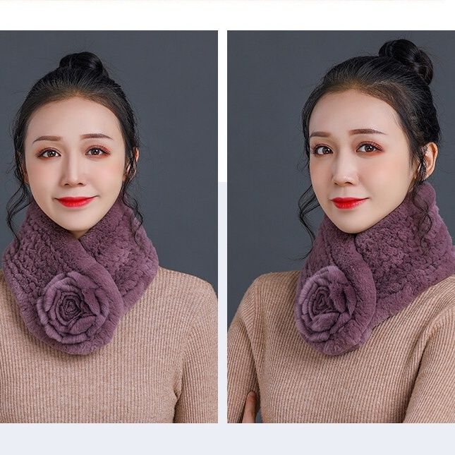 戶外保暖花朵圍脖獺兔毛編織皮草圍巾女冬毛時尚韓版兔毛脖套 森馬先生旗艦店