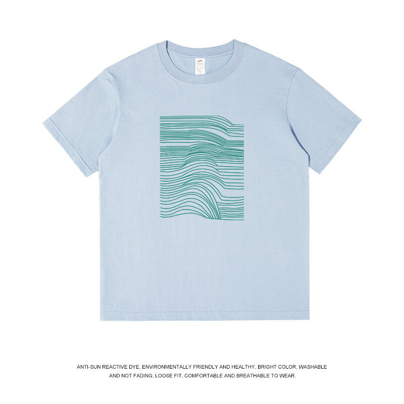【喜挖】春夏季簡約線條印花短袖t恤男230g純棉百搭圓領內搭上衣女情侶裝 0