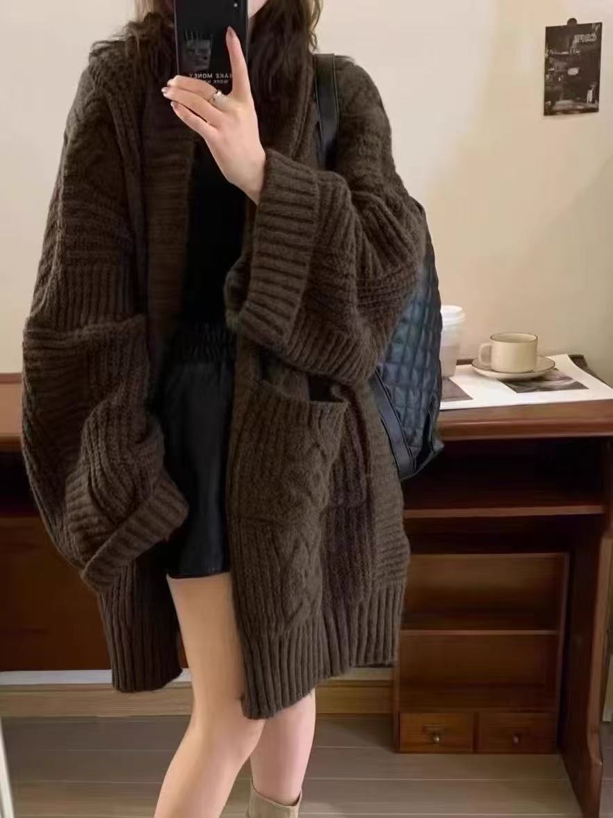女裝 外套 韓系風 氣質上衣 韓版   韓系毛衣女慵懶風2025寬鬆針織衫開衫女外套中長款加厚秋冬款外搭 治裝激推 4