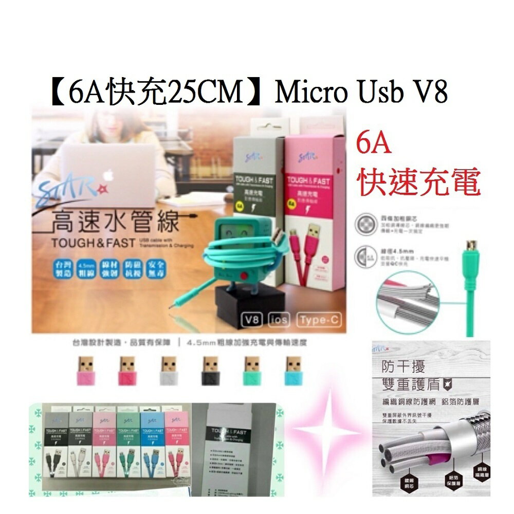 【6A快充】適用 手機 平板 Micro Usb V8 水管線 耐磨 持久 鋁合金 高速 傳輸充電線