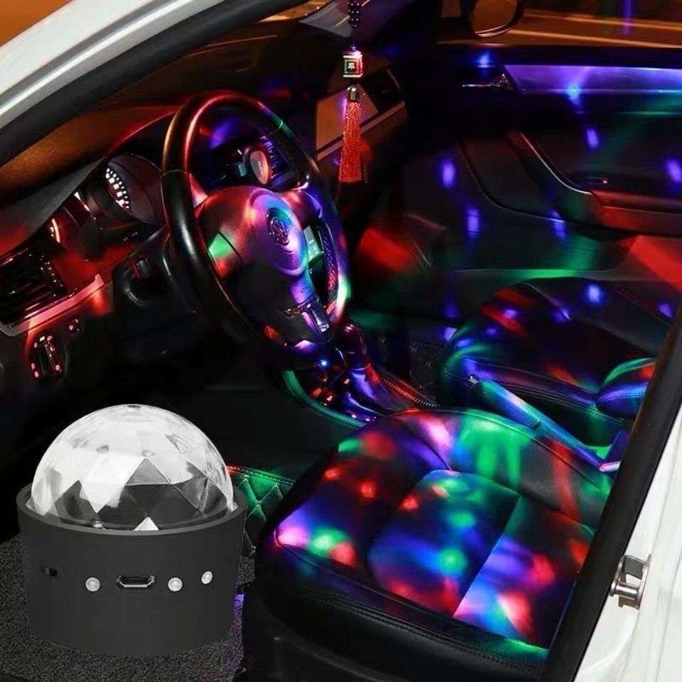 汽車DJ氣氛燈隨身帶車載聲控燈小魔球USB充電無線氣氛舞臺氛圍燈