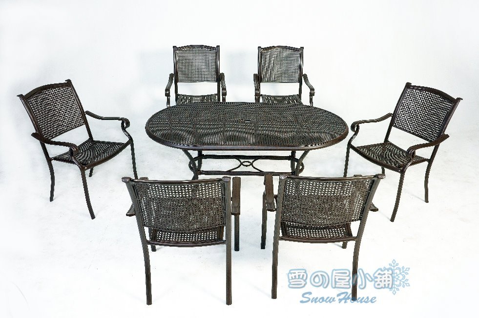 ╭☆雪之屋小舖☆╯比利時橢圓桌椅組/鋁合金戶外休閒桌椅/一桌六椅 A48A51/A18A10