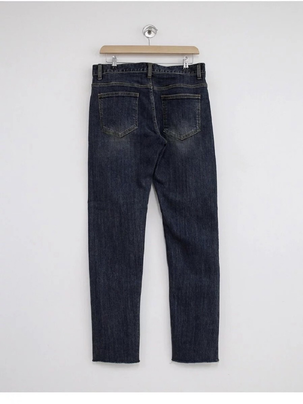 韓國單邊刀割水洗暗藍牛仔長褲 1