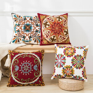 民族復古美式刺繡客廳沙發抱枕靠枕套古典歐式靠墊套