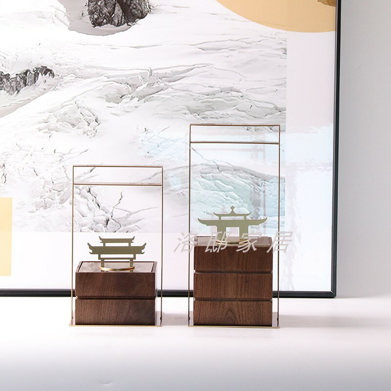 新中式古典實木提盒擺件售樓處樣板間客廳玄關電視柜酒店軟裝飾品