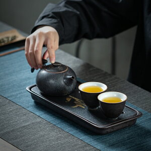 陶福氣 小型長方形茶盤家用陶瓷功夫茶具儲水干泡盤復古托盤