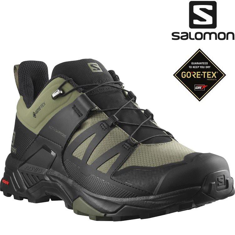 Salomon X Ultra 4 Wide 男款低筒寬楦Gore-tex防水登山鞋 L41386500 深藻綠/黑/綠