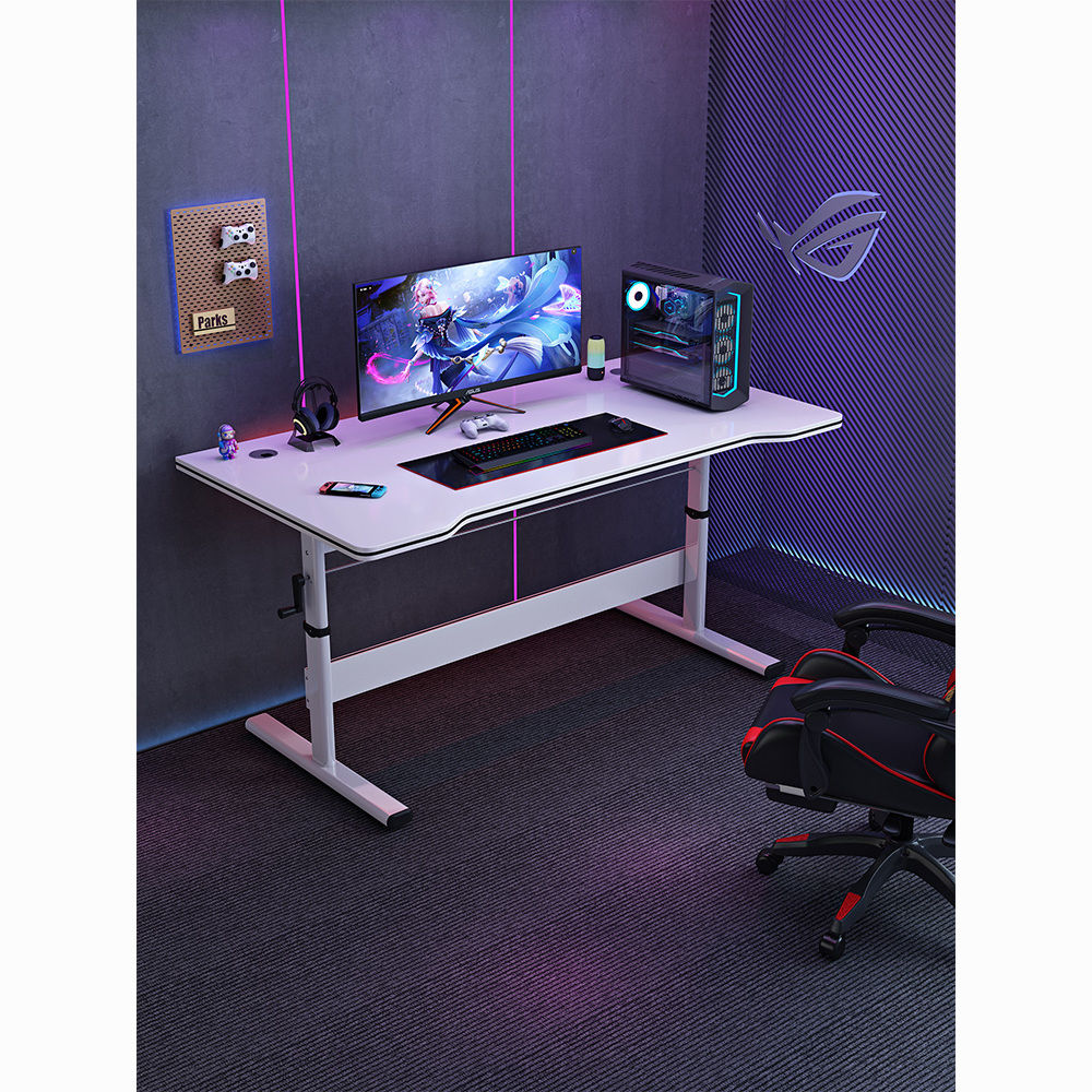 【可開發票】手搖可升降電競桌學習桌雙人碳纖維游戲桌臺式家用臥室辦公桌簡易 6