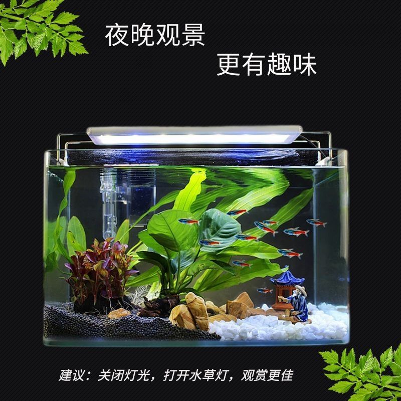 免運 附發票 魚缸 養魚缸 金魚缸 免換水魚缸 智能魚缸 水族箱 魚缸水族箱新款熱彎透明一體成型魚缸小型家用客廳生態造景桌面缸