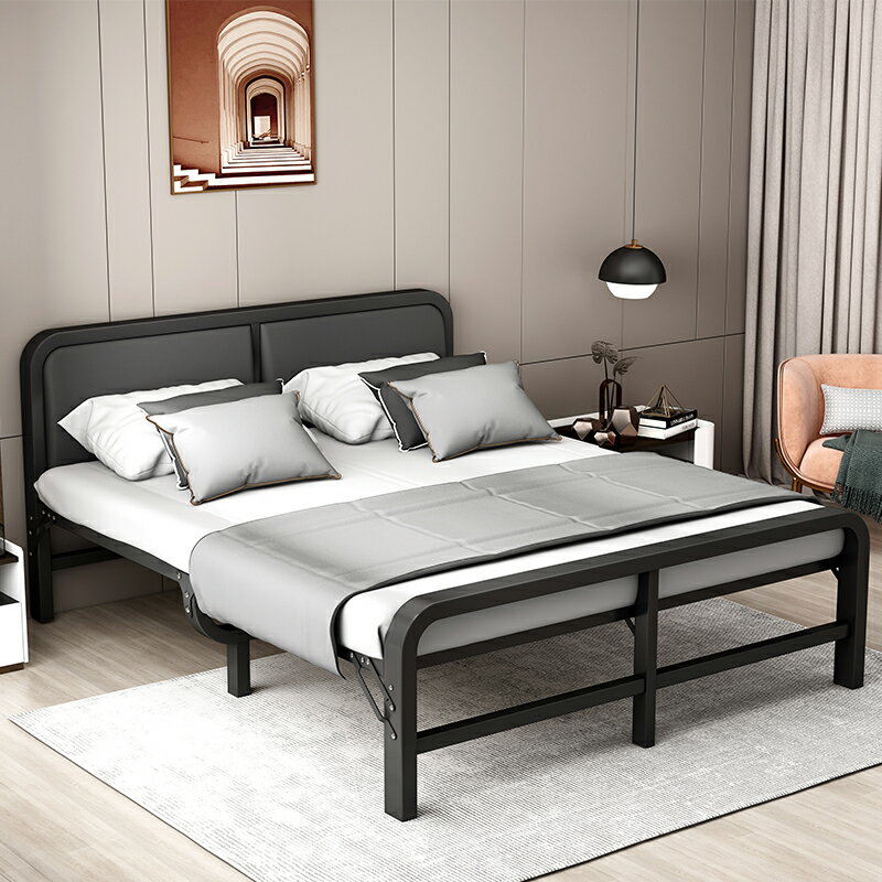 鐵藝床雙人床現代簡約1.5米單人床出租屋加厚加固1.8米鋼架雙人床
