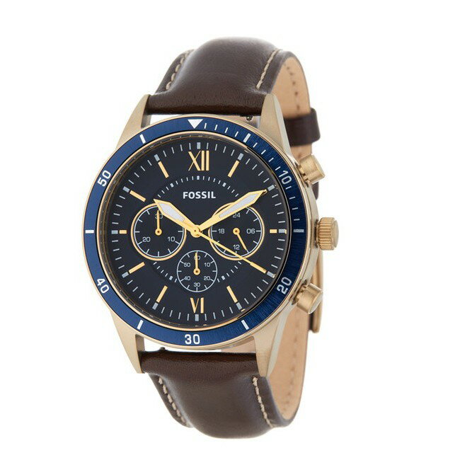 FOSSIL 43mm 男錶 手錶 腕錶 藍色鏡面 咖啡色真皮錶帶 三眼 男錶 手錶 腕錶 BQ2229 (現貨)▶指定Outlet商品5折起☆現貨【送禮首選★APP下單點數4倍送】