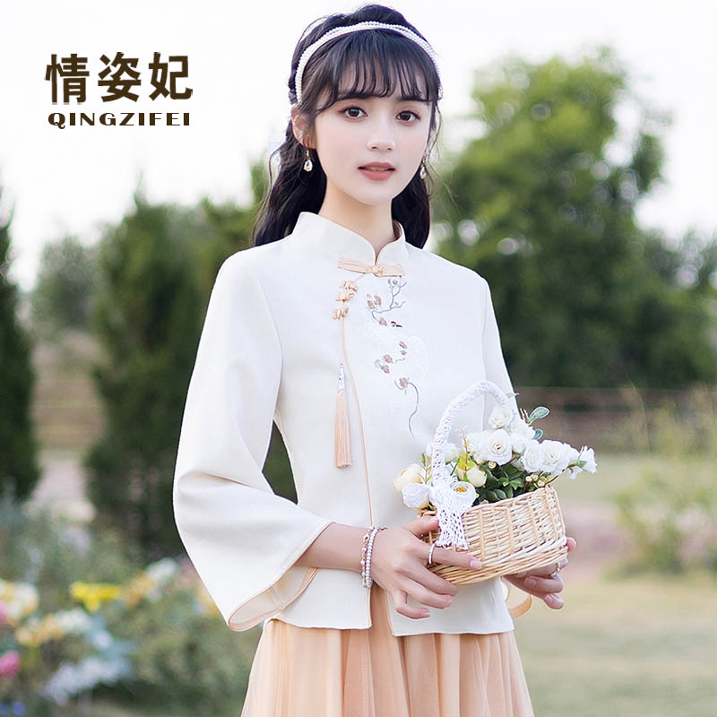 民國少女學生中式唐裝改良漢服旗袍上衣中國風復古繡花茶藝服套裝