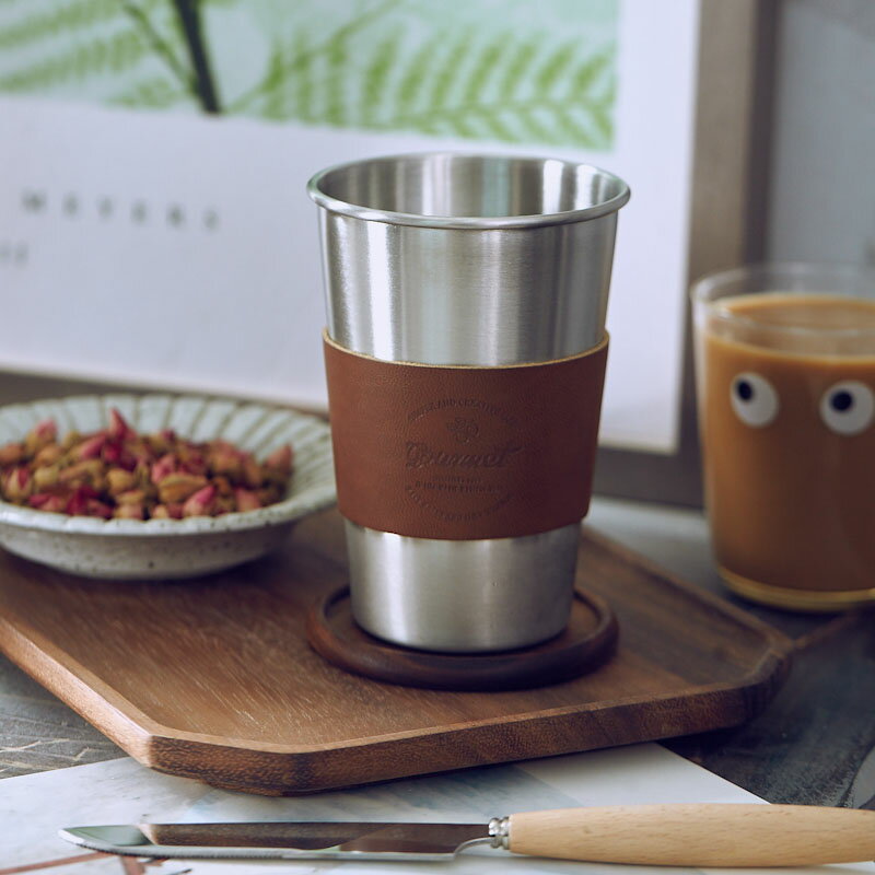 北歐簡約個性不銹鋼自制水果茶果汁冷飲杯拿鐵咖啡杯漱口杯1入