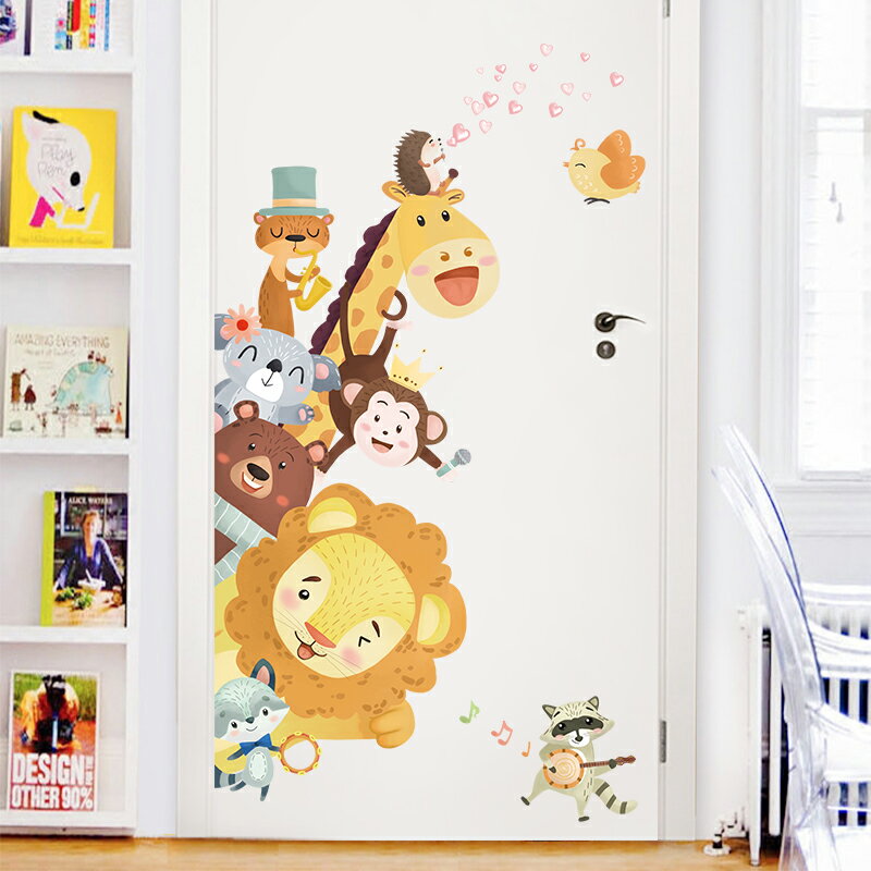 可愛卡通墻貼創意門貼自粘臥室兒童房墻面裝飾墻壁貼畫溫馨門貼紙