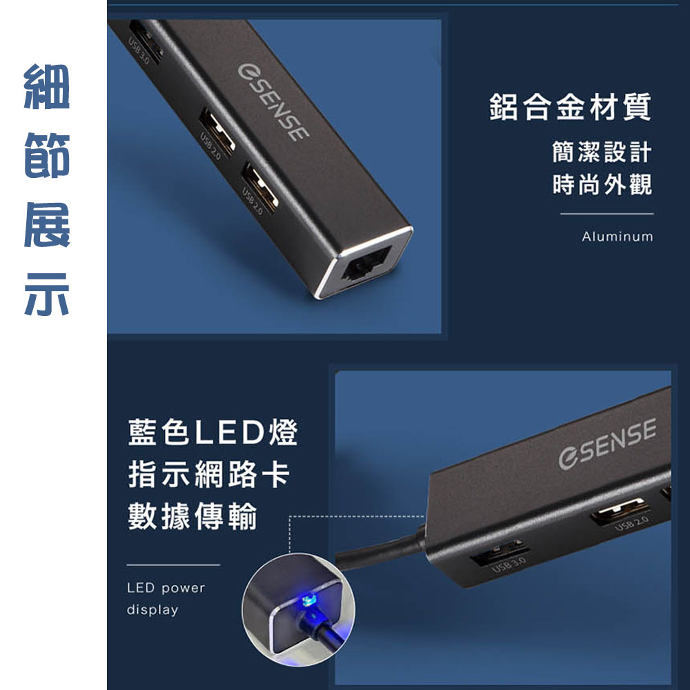 Esense 逸盛 USB轉RJ45+USB HUB RJ204 轉接器 轉接頭 集線器 網路轉接器 擴充器 支援OTG | 傑能數位直營店 ...