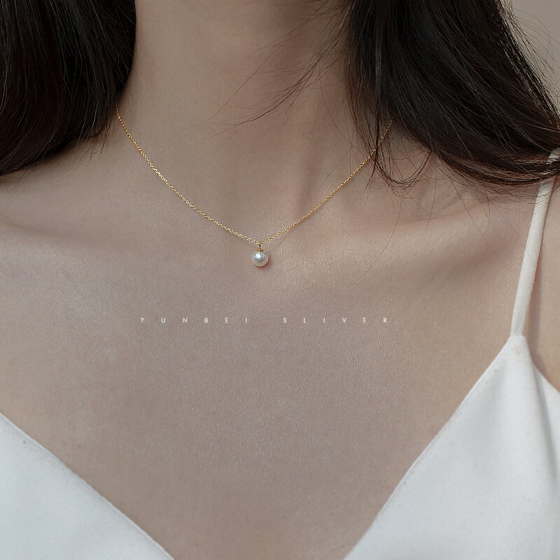 S925銀輕奢珍珠項鏈2022年新款女韓版小眾設計感簡約2022鎖骨鏈女