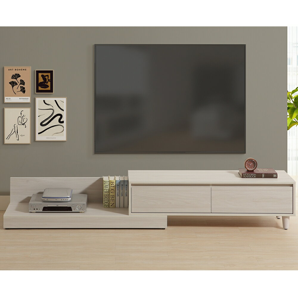 【直人木業】UL極簡風白榆木122-240CM伸縮電視櫃｜最狂年中慶｜APP結帳再賺4%點數 1